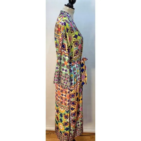 Zara Womens Size S Satin Colorful Long Kimono Robe Boho Festival - Picture 3 of 10